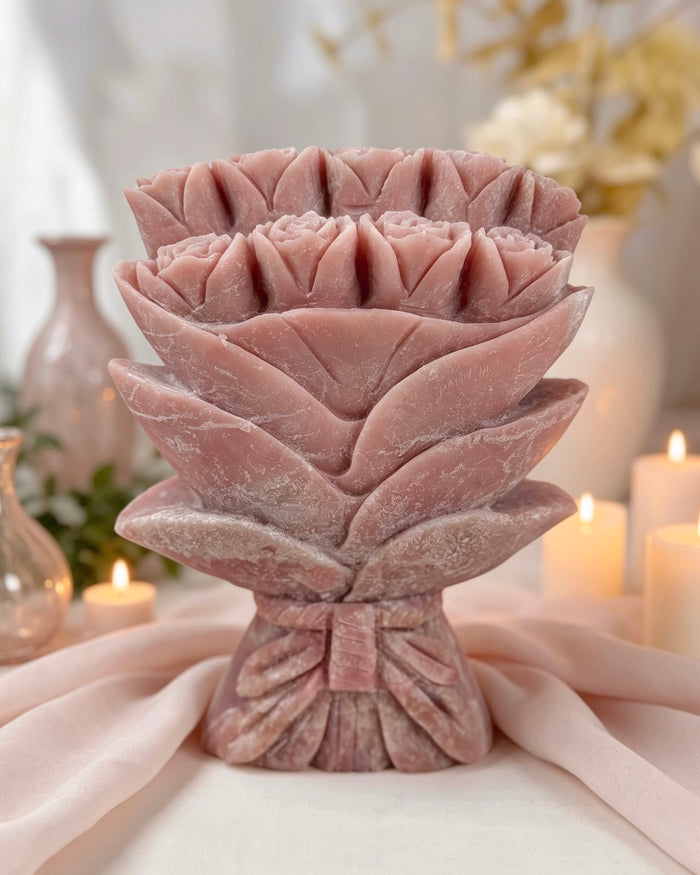 Pink Opal Crystal Rose Bouquet Carving