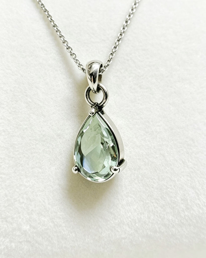 Green Amethyst Crystal Pendant – Pear Silver