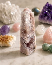 Flower Agate Obelisk with Amethyst Inclusions no. D957