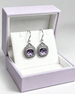 Amethyst Crystal Earrings – Cushion Cut Silver