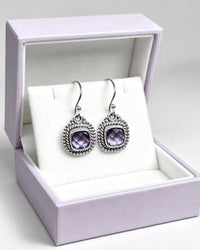 Amethyst Crystal Earrings – Cushion Cut Silver