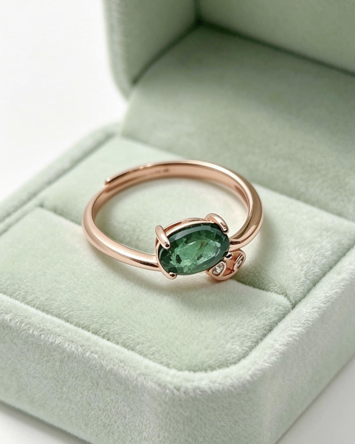 Emerald Crystal Ring – Oval Rose Gold with Lab Diamonds