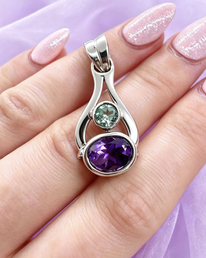 Amethyst Crystal Pendant – Purple & Green Silver