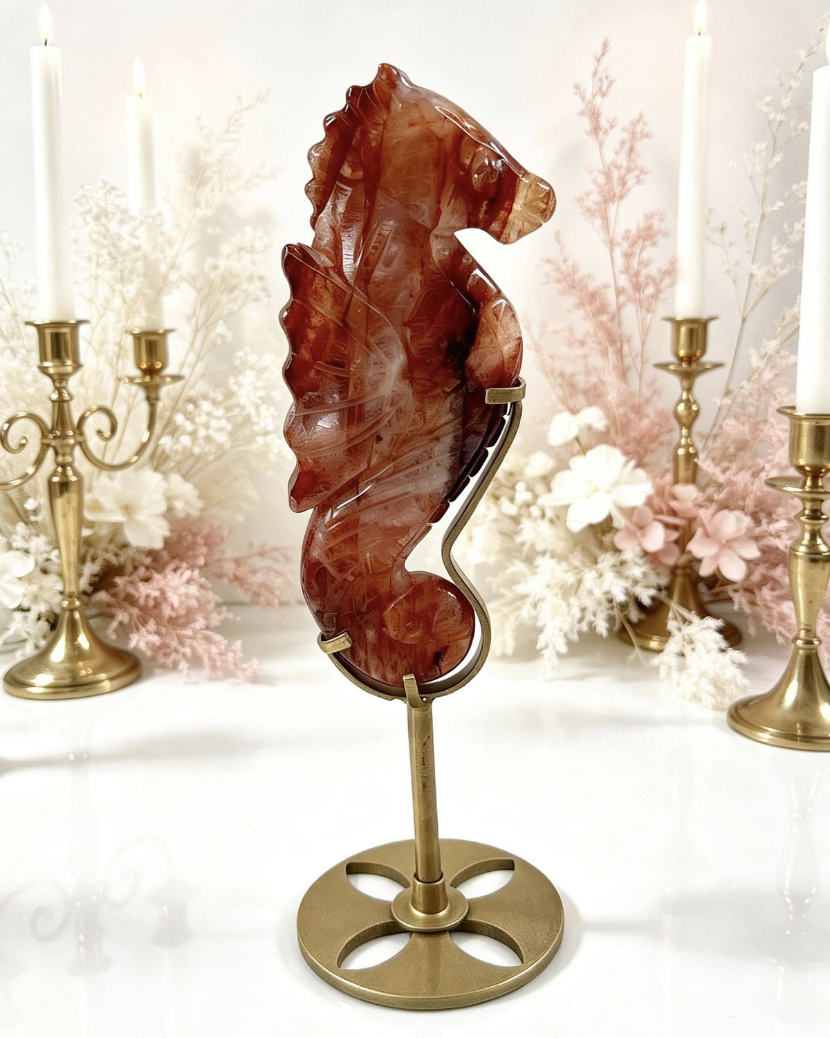Fire Quartz Seahorse On Stand