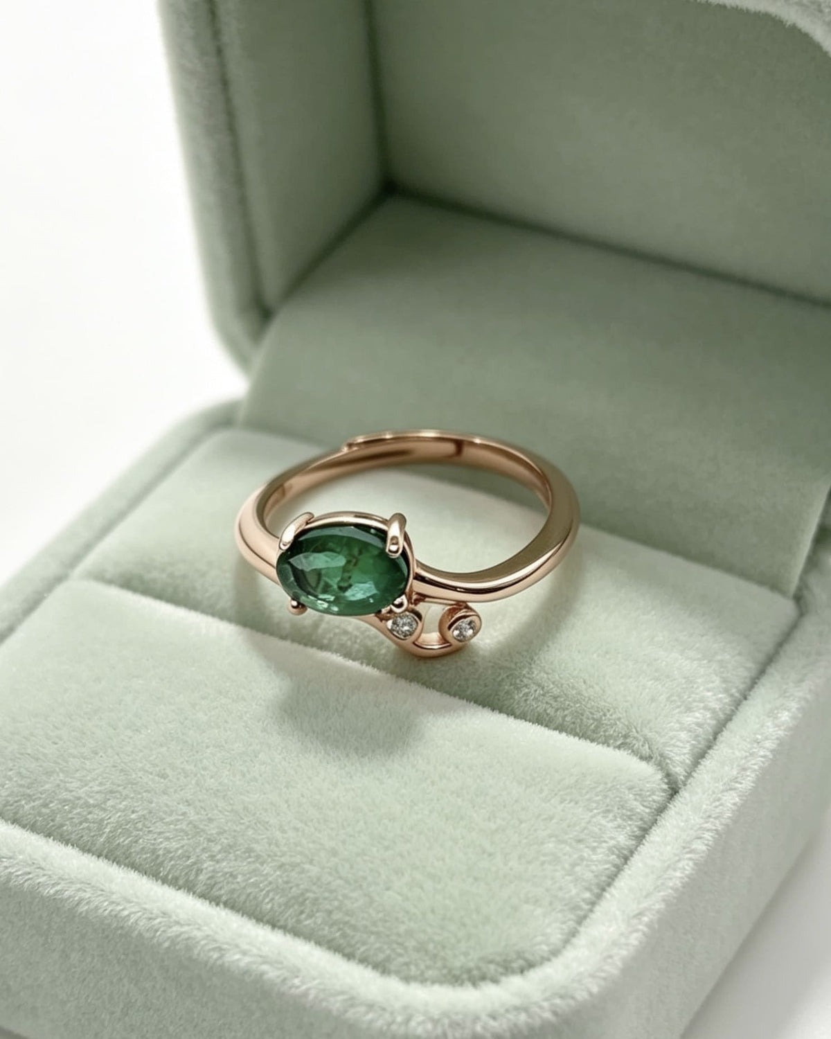 Emerald Crystal Ring – Oval Rose Gold with Lab Diamonds