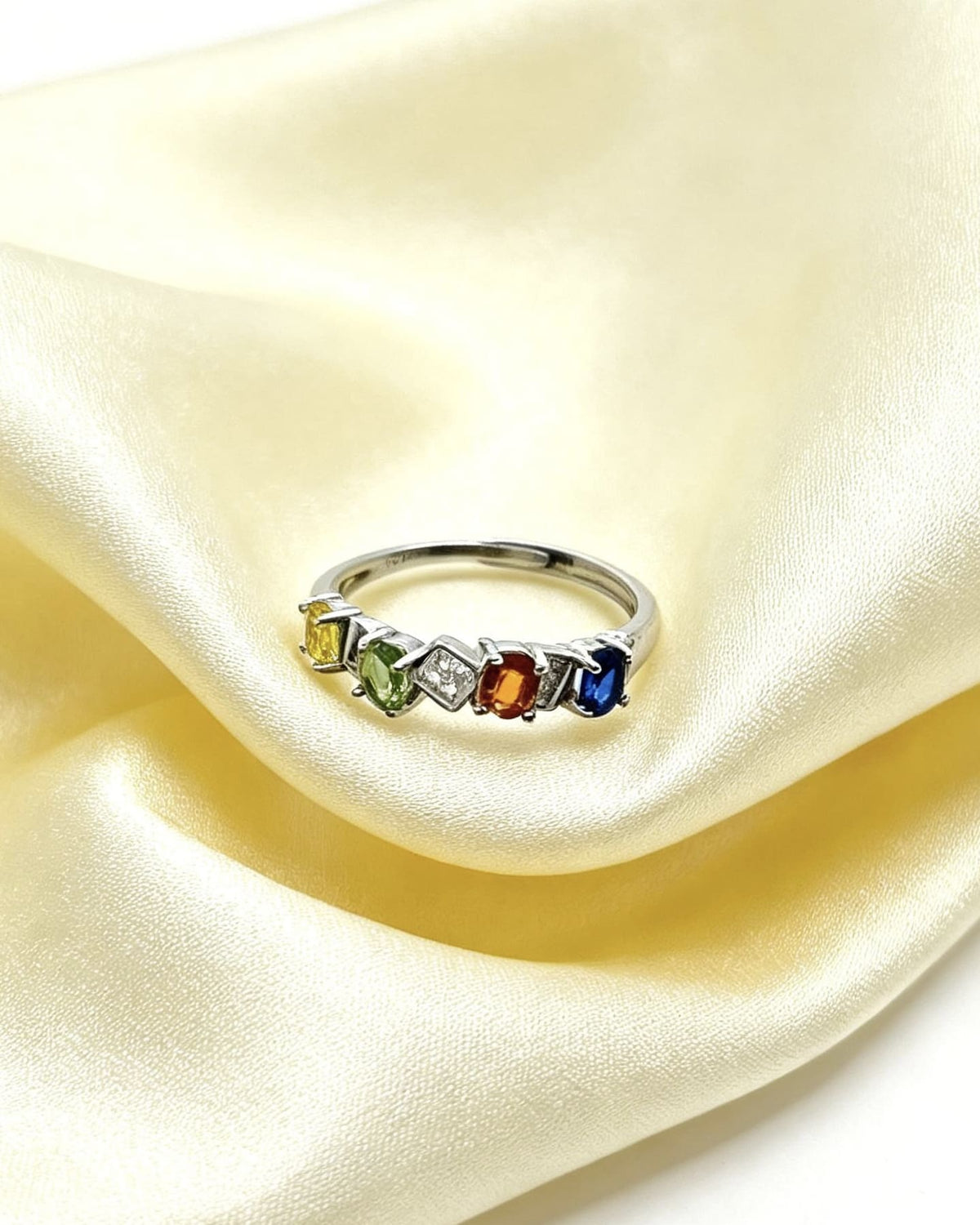Rainbow Tourmaline Crystal Ring – Silver with Lab Diamonds