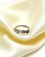 Rainbow Tourmaline Crystal Ring – Silver with Lab Diamonds