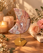 Pink Crazy Lace Agate Moon On Stand No. 20