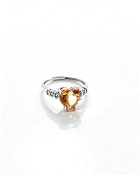 Heart Citrine & Lab Diamond Silver Ring