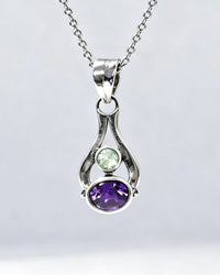 Amethyst Crystal Pendant – Purple & Green Silver