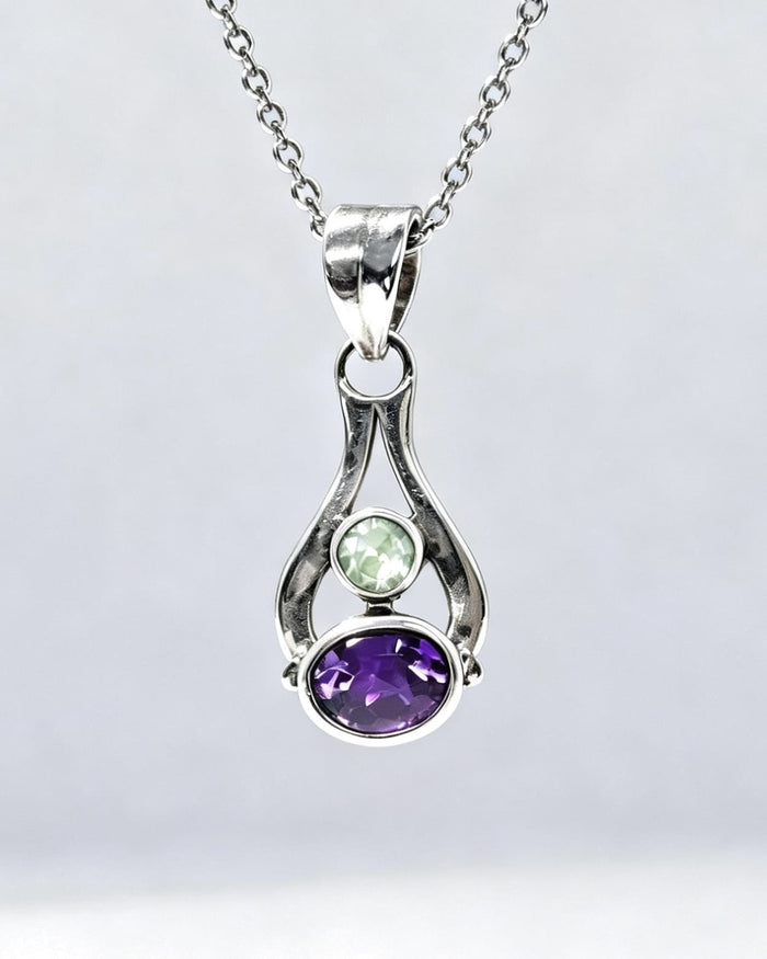 Amethyst Crystal Pendant – Purple & Green Silver