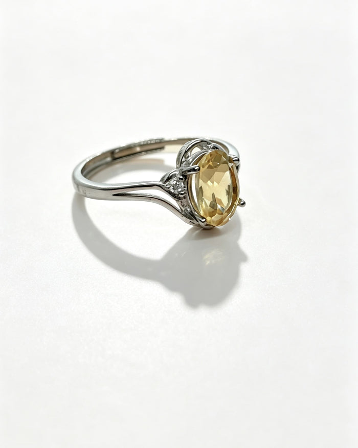 Oval Citrine & Lab Diamonds Silver Ring