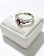 Garnet Crystal & Lab Diamonds Ring - Heart Silver