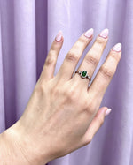 Emerald Crystal Ring – Oval Silver with Lab Diamonds