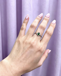 Emerald Crystal Ring – Oval Silver with Lab Diamonds