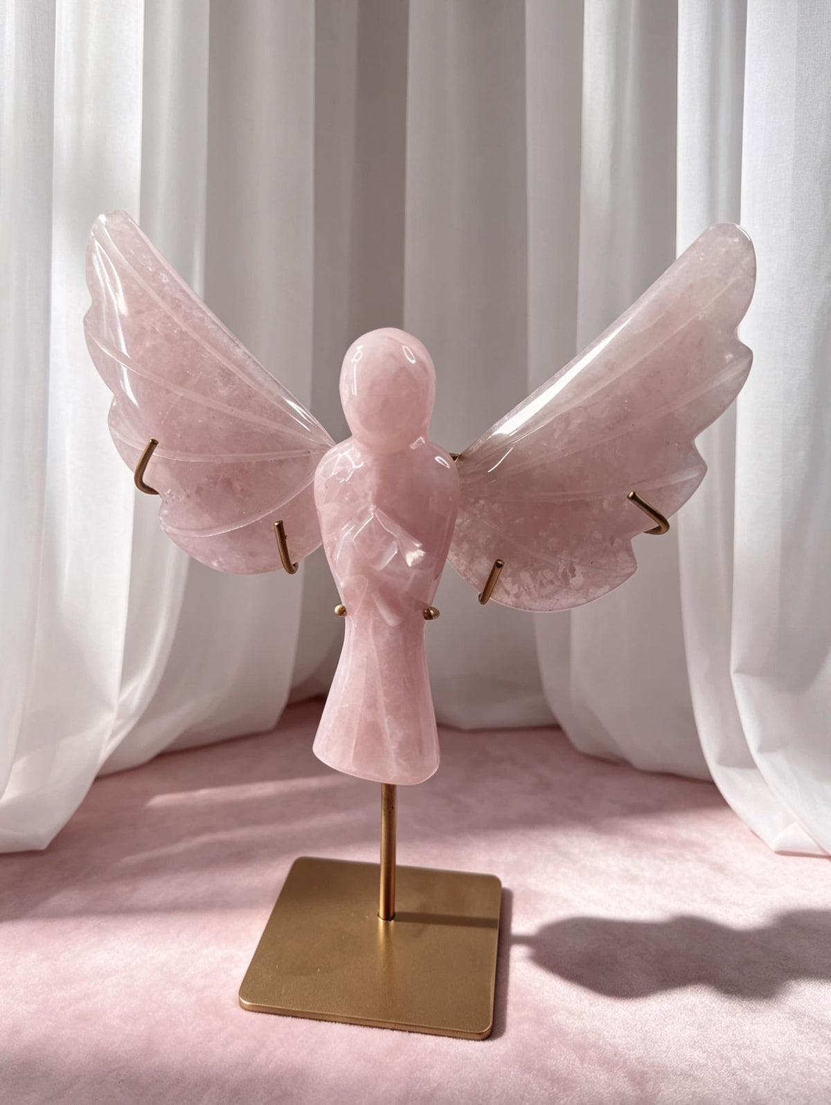 Rose Quartz Angel On Gold Stand