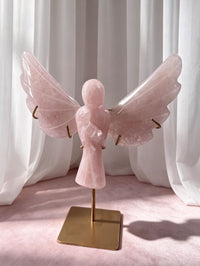 Rose Quartz Angel On Gold Stand