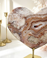 Pink Crazy Lace Agate Heart On Stand No. 8