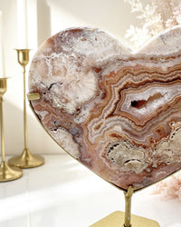 Pink Crazy Lace Agate Heart On Stand No. 8