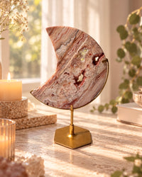 Pink Crazy Lace Agate Moon On Stand No. 14