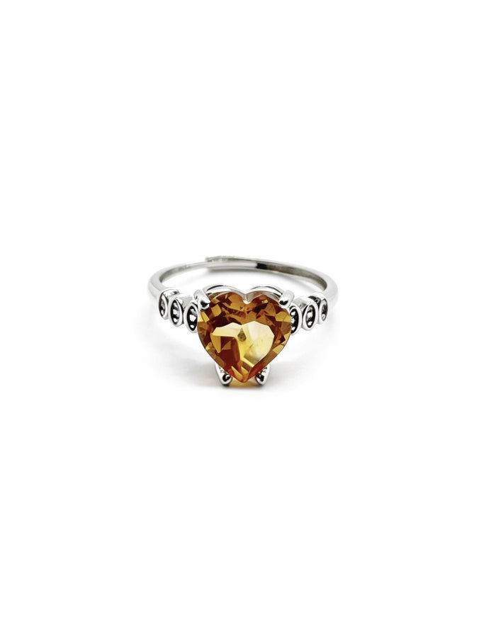 Heart Citrine & Lab Diamond Silver Ring