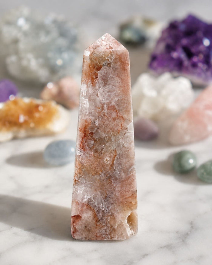 Flower Agate Obelisk with Amethyst Inclusions no. D958