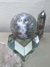 Black Flower Agate Sphere with Green Amethyst Inclusions no. 978