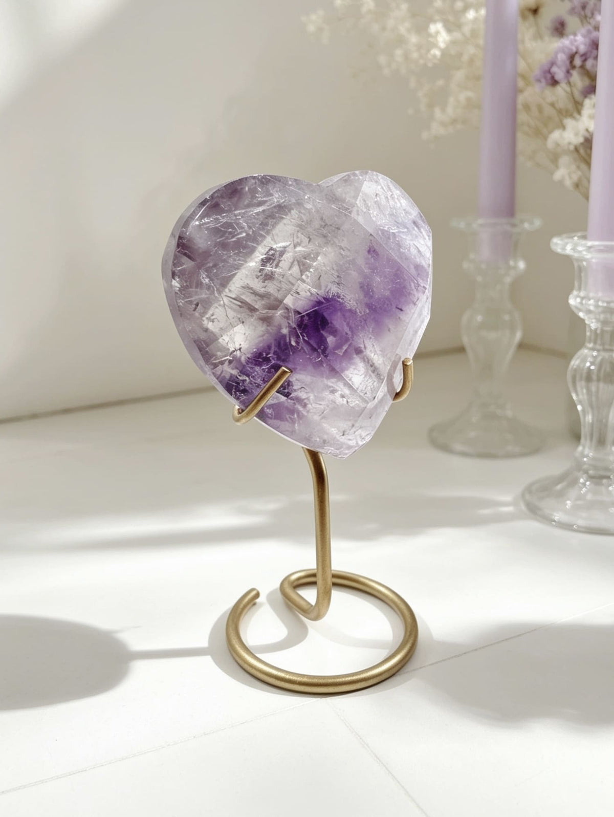 Amethyst Faceted Heart On Stand