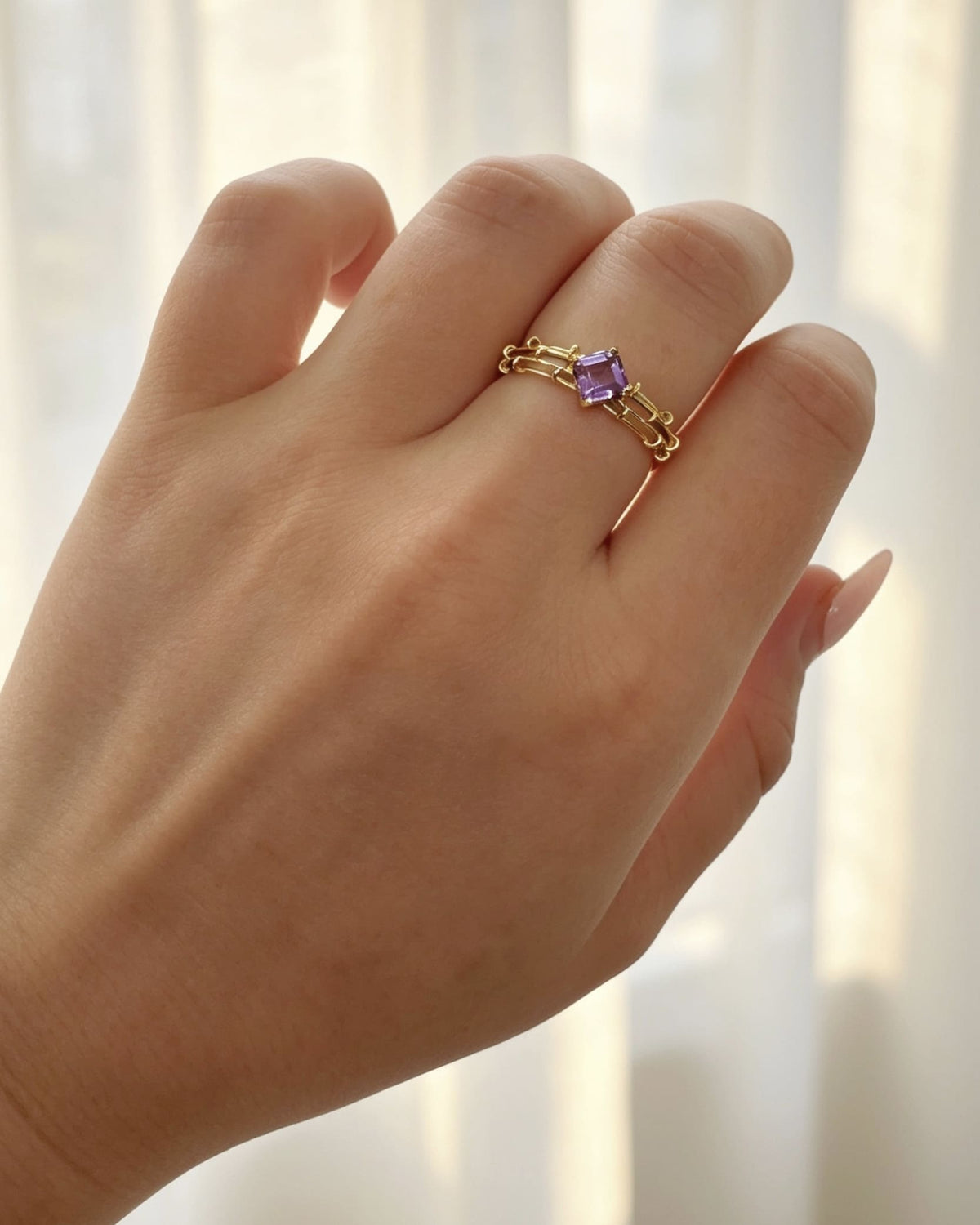Amethyst Crystal Ring – Diamond Shape Yellow Gold