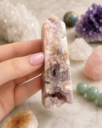 Flower Agate Obelisk with Amethyst Inclusions no. D957
