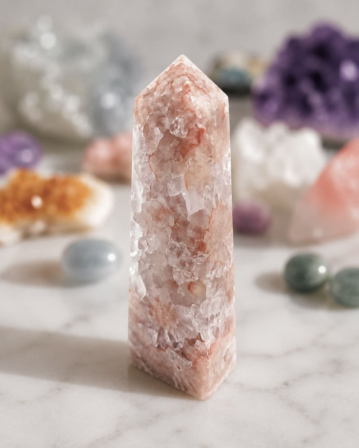 Flower Agate Obelisk with Amethyst Inclusions no. D958