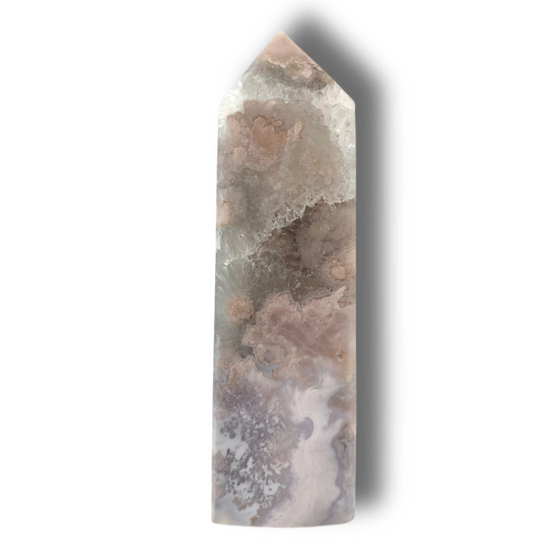 Flower Agate Obelisk with Green Amethyst Inclusions no. D916