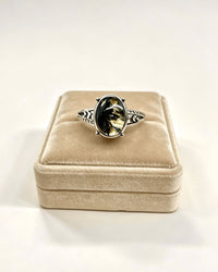 Golden Rutile & Hematite Crystal Ring – Silver with Lab Diamonds