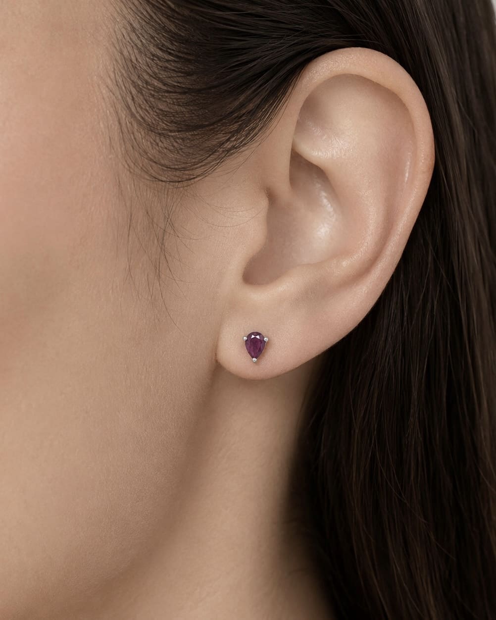 Ruby Studs - Drop Silver