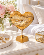 Gold Crazy Lace Agate Heart On Stand No. 1