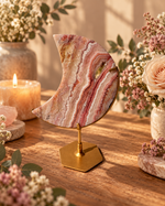 Pink Crazy Lace Agate Moon On Stand No. 18