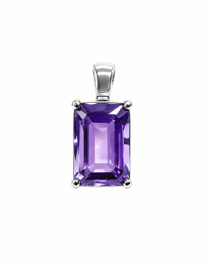 Amethyst Crystal Pendant – Emerald Cut Silver