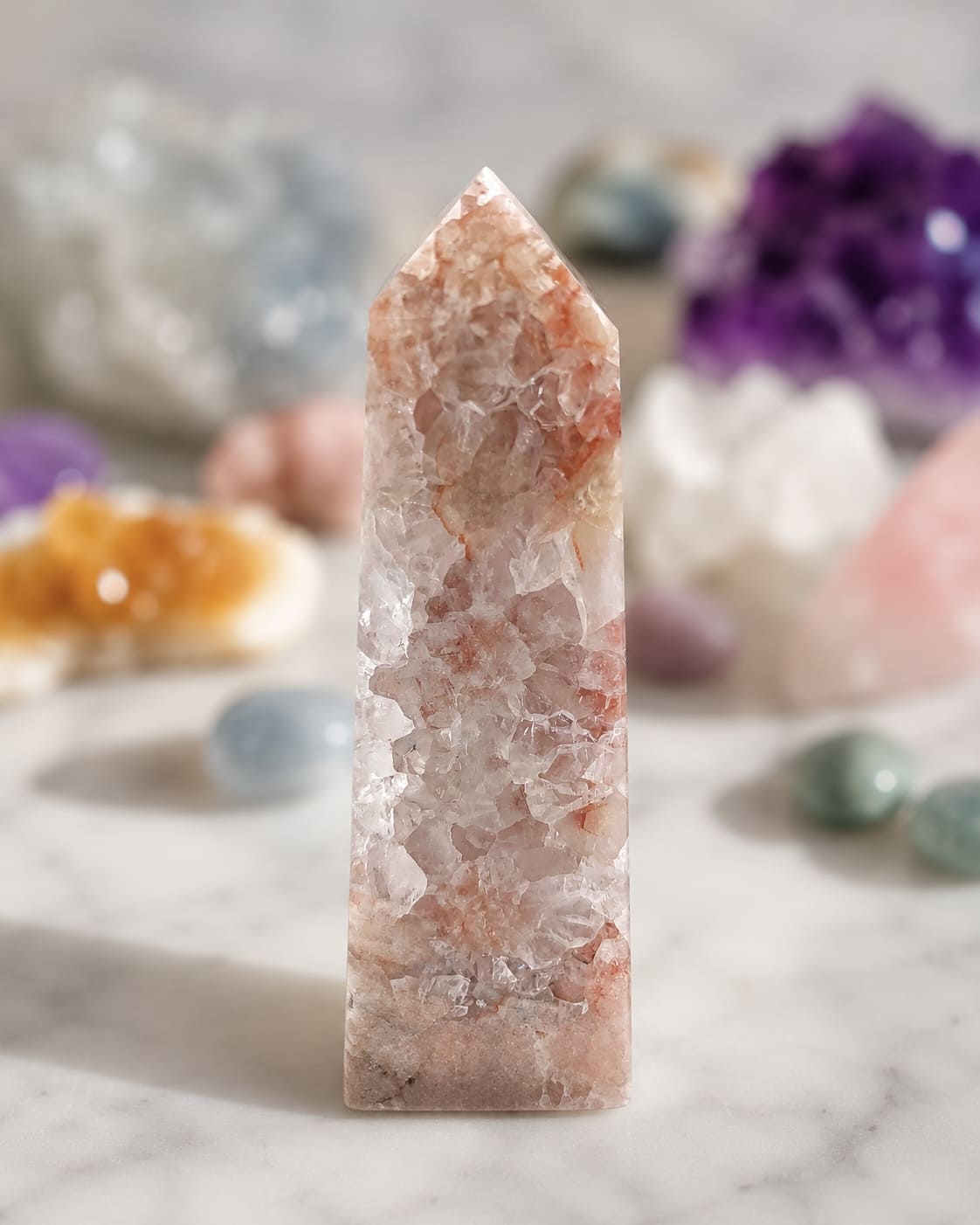 Flower Agate Obelisk with Amethyst Inclusions no. D958
