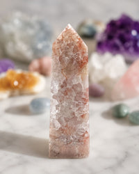 Flower Agate Obelisk with Amethyst Inclusions no. D958