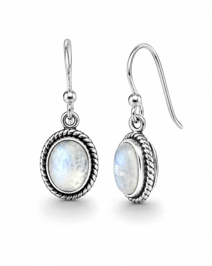 Moonstone Crystal Earrings – Silver Oval