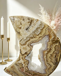 Golden Crazy Lace Agate Moon On Stand No. 4