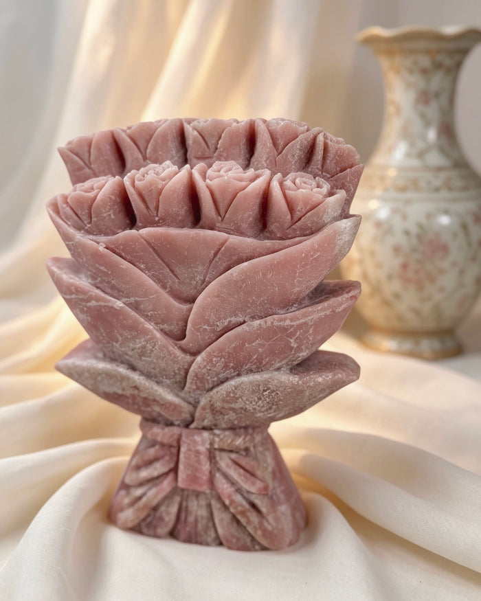 Pink Opal Crystal Rose Bouquet Carving