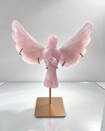 Rose Quartz Angel On Gold Stand