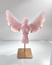 Rose Quartz Angel On Gold Stand
