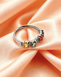 Rainbow Tourmaline Crystal Ring – Silver with Lab Diamonds