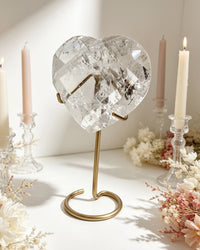 Clear Lemurian Faceted Heart On Stand