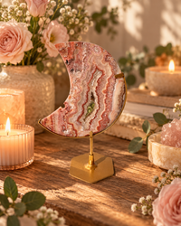 Pink Crazy Lace Agate Moon On Stand No. 17