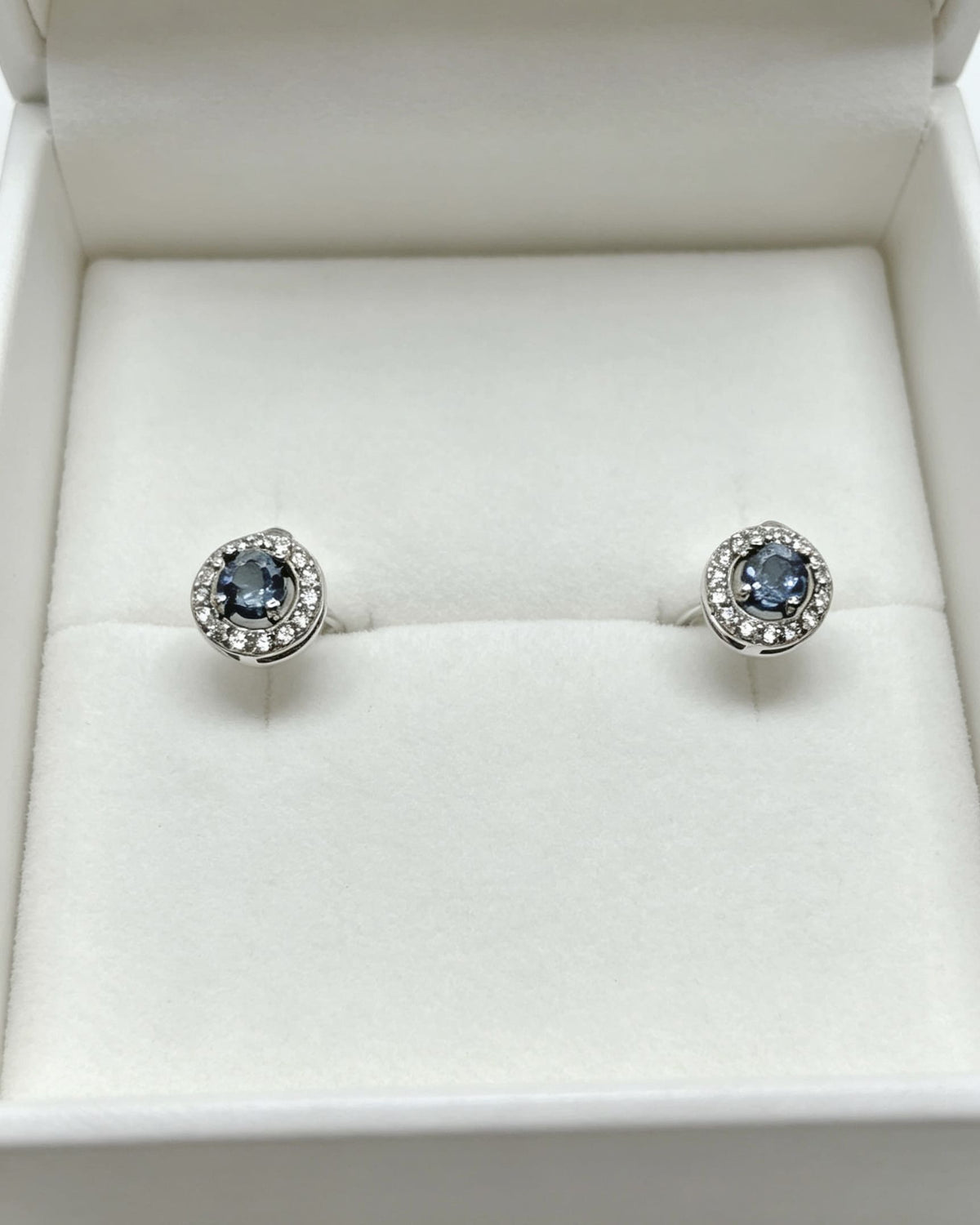 Blue Sapphire & Lab Diamonds Stud Earrings - Round Silver