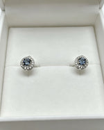 Blue Sapphire & Lab Diamonds Stud Earrings - Round Silver