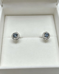 Blue Sapphire & Lab Diamonds Stud Earrings - Round Silver